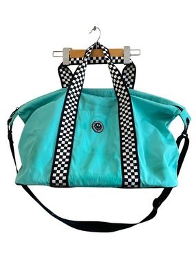 Olivia & Kate Turquoise Nylon Weekend Bag Checkered Straps – Fair/Good